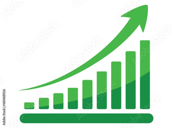 Fototapeta Green Growing Trend Chart Icon for Business Success. Witness exponential growth with this vibrant green chart showing upward success and positive trend. 