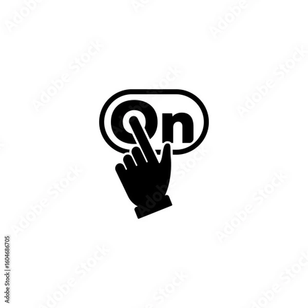 Fototapeta Click the ON button with the hand cursor on a white background, hand ON button icon on white background, trendy button content