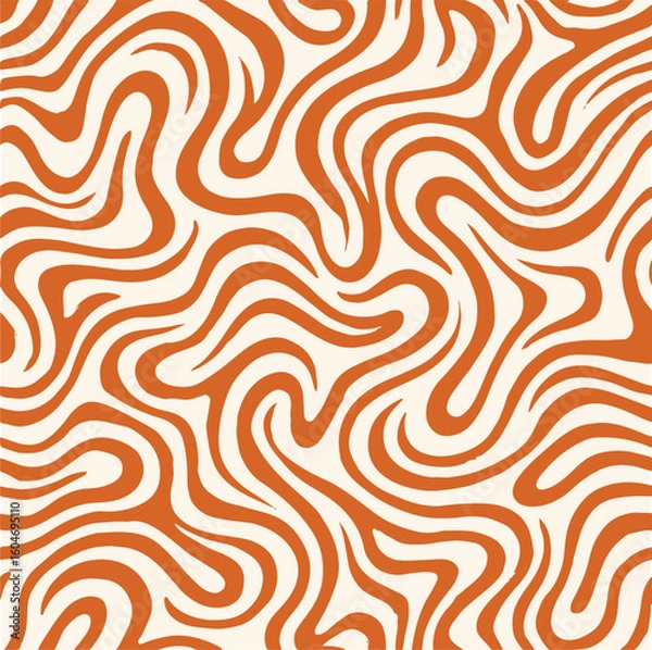 Fototapeta A seamless, repeating pattern of flowing, organic lines in vibrant orange and creamy white, evoking a retro or psychedelic feel.