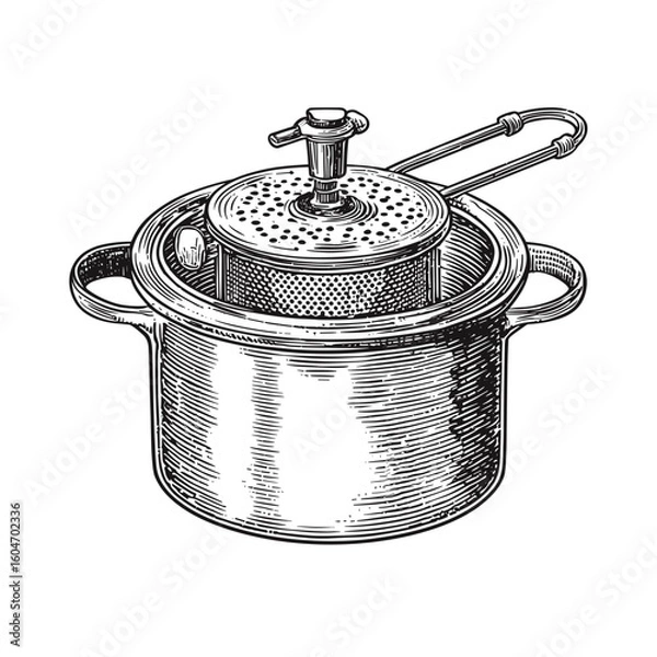 Fototapeta Cookware with strainer and coil bar accessory in vintage style  
