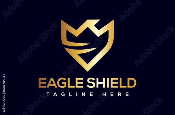 Fototapeta Eagle Shield Logo, Golden Shield Security Logo Design, phoenix shield line logo, eagle wings logo, private investigation monogram Vector Icon Symbol Silhouette Illustration brand secure company