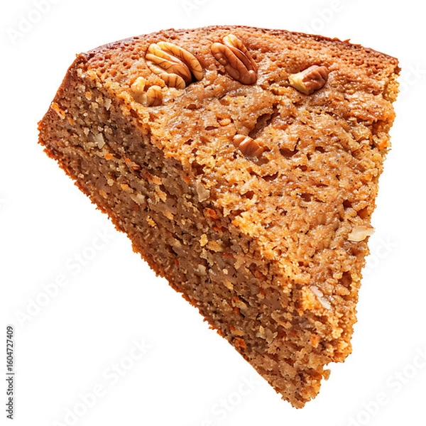Fototapeta Slice of Nutty Carrot Cake with Pecan Topping