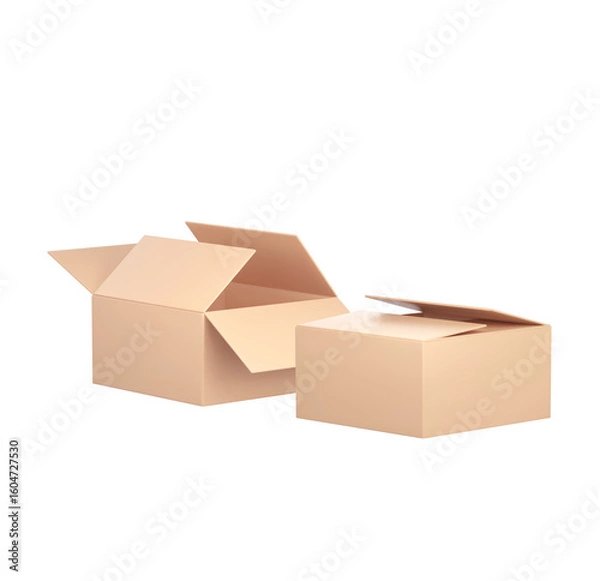 Fototapeta Two Pastel Pink Cardboard Boxes Open, Minimalist Product Packaging Mockup