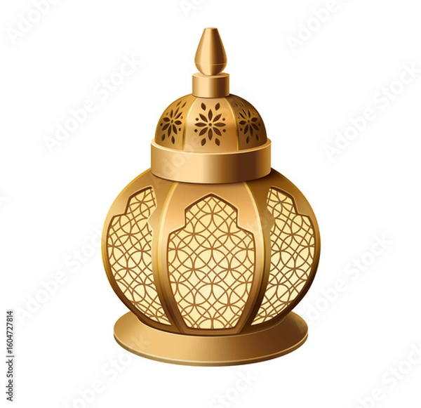 Fototapeta Elegant Golden Moroccan Lantern; Intricate Design, Warm Glow, Festive Mood, Ramadan Decor