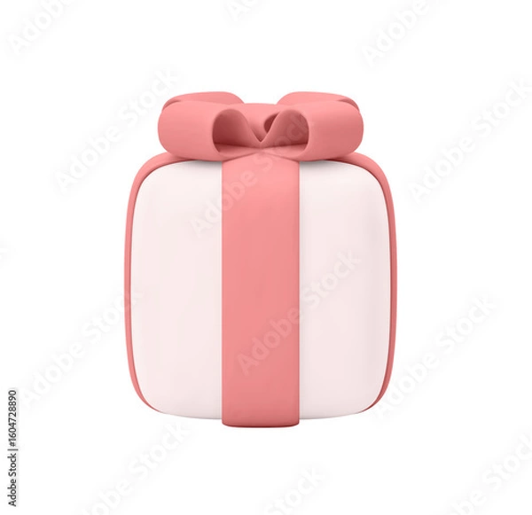 Fototapeta Modern Minimalist Pink Gift Box with Ribbon:  Sweet Festive 3D Render.