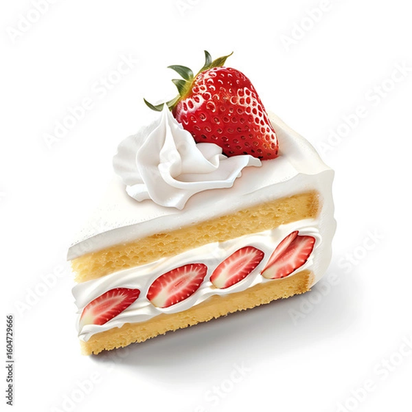 Obraz Slice of Strawberry Cream Cake with Fresh Topping