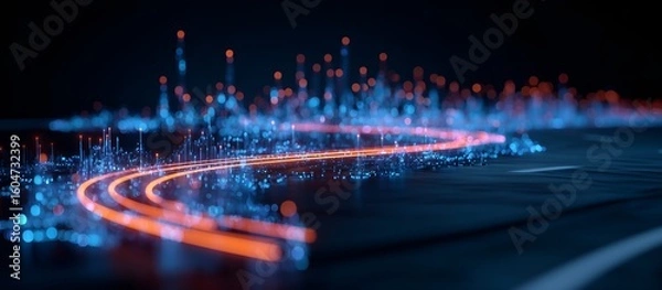 Fototapeta Modern neon Digital Abstract: Vibrant Graphics and Network Connectionsม Technology background. Web design illustration.