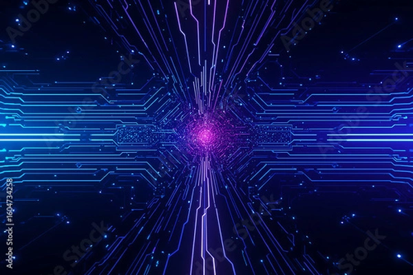 Obraz "Futuristic Neon Circuit Background in Blue and Purple Tones"