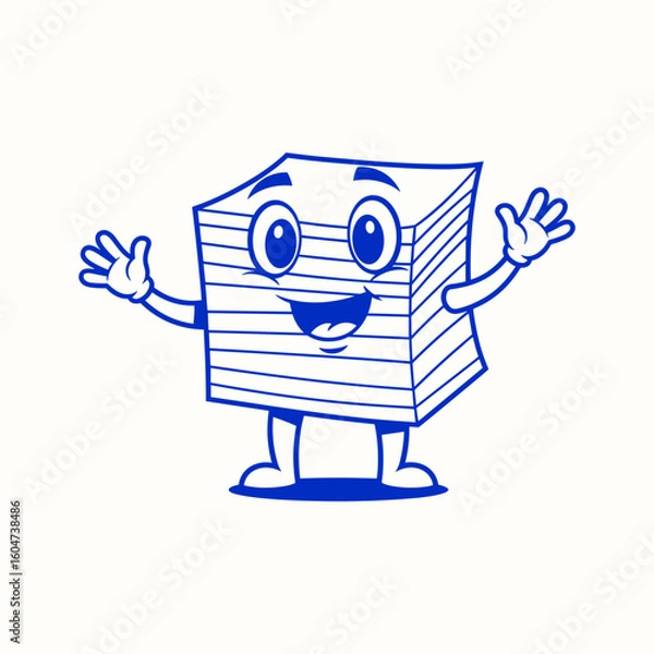 Obraz Happy Cartoon Stack of Sticky Notes Mascot Waving
