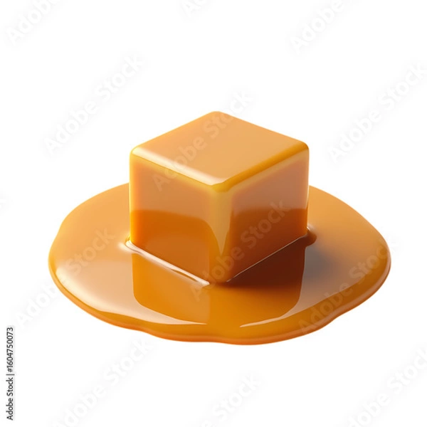Obraz Caramel cube with caramel drizzle view isolated on transparent background