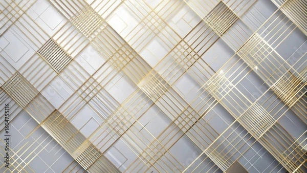 Fototapeta Abstract Gold and Silver Grid Pattern Elegant Interlocking Lines and Geometric Shapes