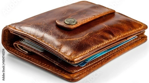 Obraz Close-up view of a brown leather wallet.