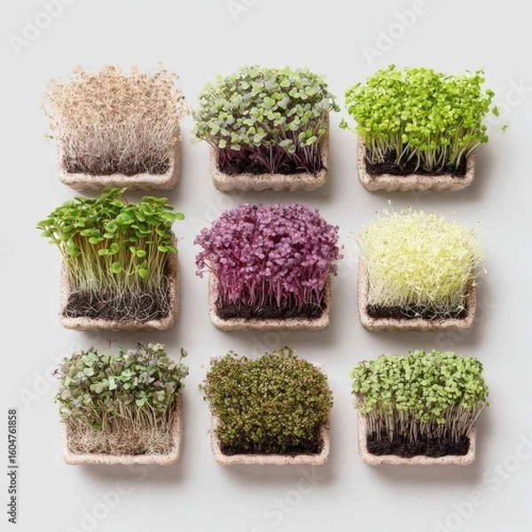 Obraz Assortment of Microgreens in Square Containers