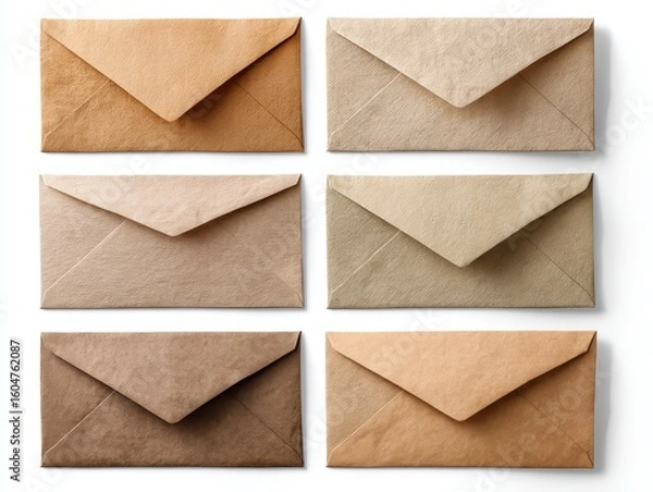 Obraz Eight Textured Beige and Brown Envelopes on White Background