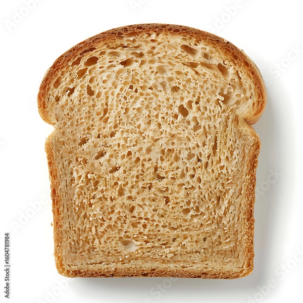 Fototapeta A single slice of toasted whole grain bread with a golden-brown crust and porous texture.
