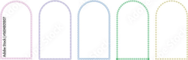 Obraz Set of colorful arched window frames with pastel gradient outlines in minimal vector style. Perfect for modern design, architecture, or digital  elements. Ideal for creative use in web and print.