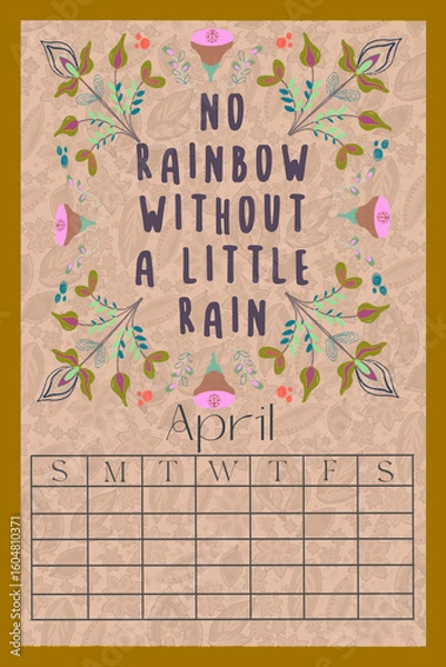 Obraz Vertical Perpetual Calendar Template with Exclusive Illustration - 11x16.5 inches Undated Monthly Layout