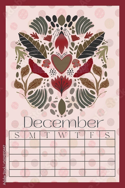 Obraz Vertical Perpetual Calendar Template with Exclusive Illustration - 11x16.5 inches Undated Monthly Layout