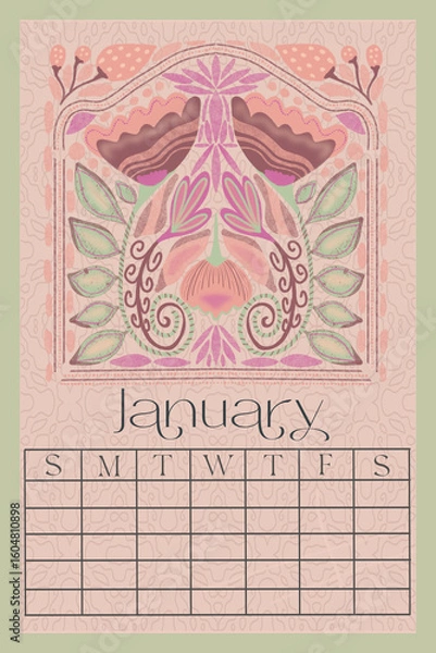 Obraz Vertical Perpetual Calendar Template with Exclusive Illustration - 11x16.5 inches Undated Monthly Layout