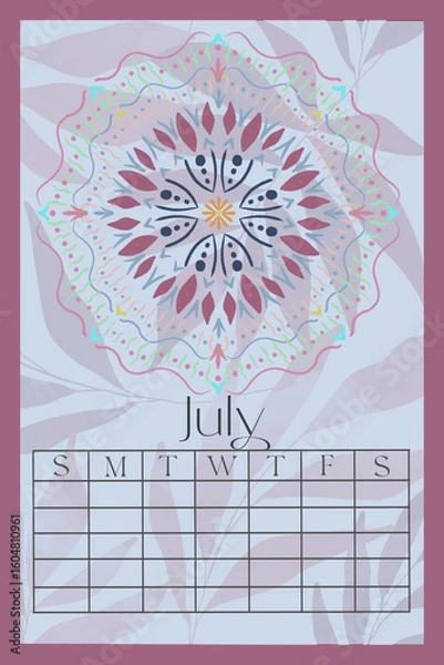 Obraz Vertical Perpetual Calendar Template with Exclusive Illustration - 11x16.5 inches Undated Monthly Layout