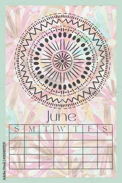 Obraz Vertical Perpetual Calendar Template with Exclusive Illustration - 11x16.5 inches Undated Monthly Layout