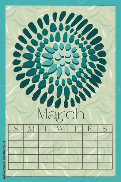 Obraz Vertical Perpetual Calendar Template with Exclusive Illustration - 11x16.5 inches Undated Monthly Layout