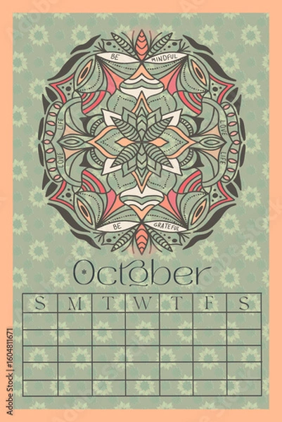 Obraz Vertical Perpetual Calendar Template with Exclusive Illustration - 11x16.5 inches Undated Monthly Layout