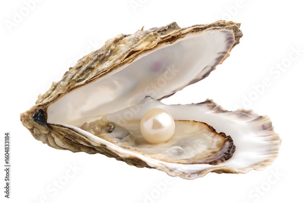 Fototapeta open oyster shell with pearl isolated on background white