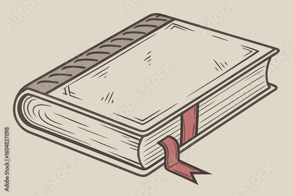 Fototapeta A classic hand-drawn illustration of a closed book with a bookmark, perfect for themes of knowledge, education, and storytelling.