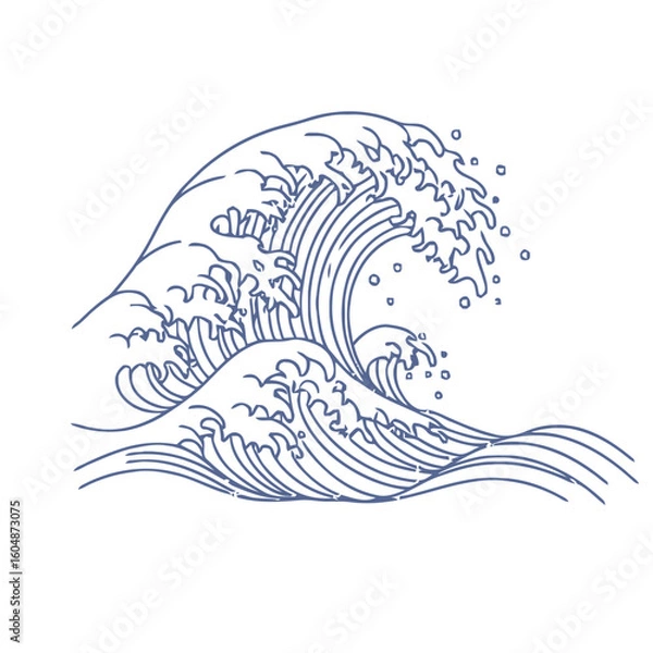 Obraz Dynamic blue line art captures powerful ocean waves crashing with frothy spray and motion