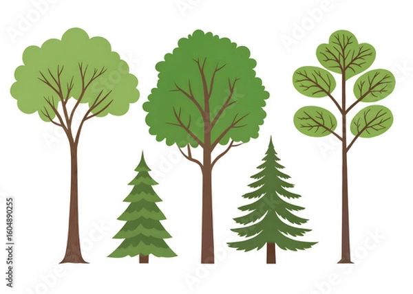 Fototapeta  Set of green trees on transparent background