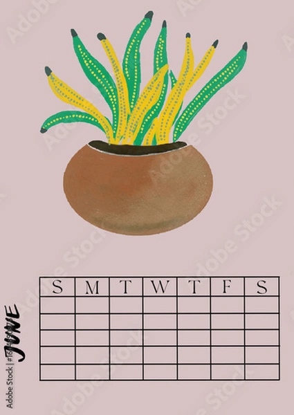 Obraz Vertical Perpetual Calendar with Illustration  A4 size Undated Monthly Layout