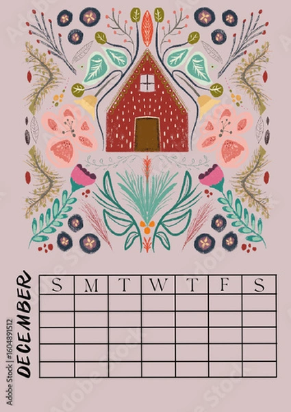 Obraz Vertical Perpetual Calendar with Illustration  A4 size Undated Monthly Layout