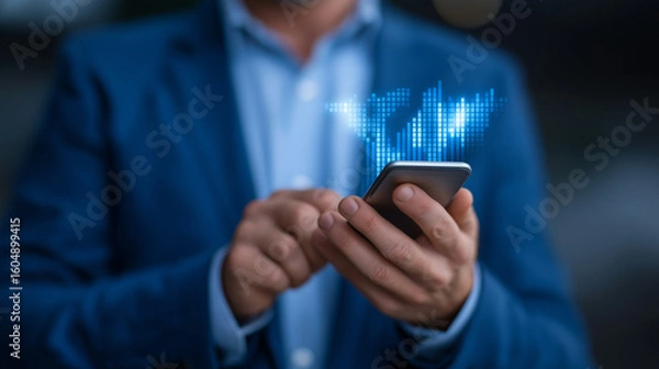 Obraz Businessman Using Smartphone for Digital Marketing and Data Visualization