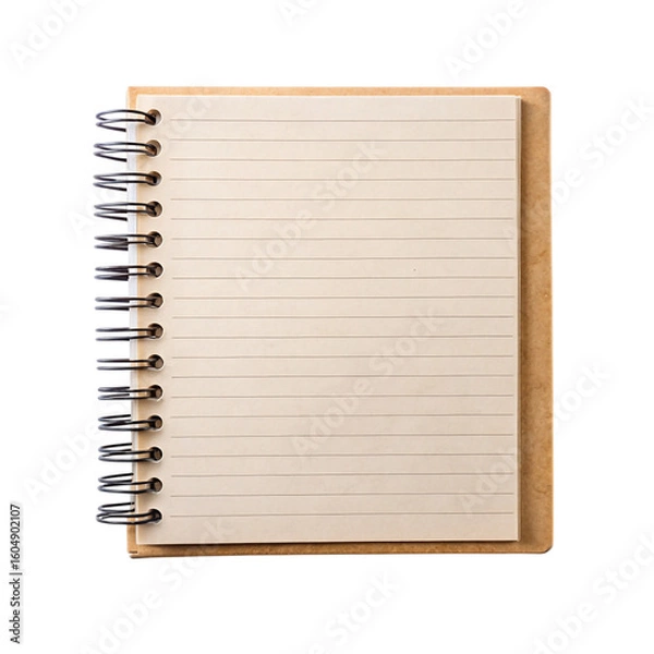 Fototapeta Open spiral notebook with lined pages isolated on transparent background