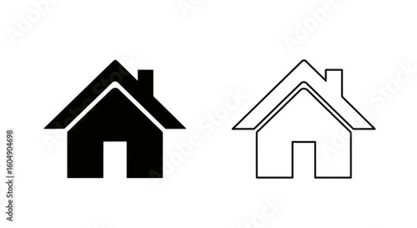 Obraz Simple house icon or button silhouette and outline for real estate or home services