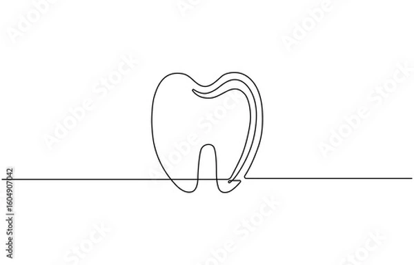 Fototapeta One Continuous Line Drawing of Tooth Whitening, Tooth continuous one line drawing. Dental symbol.