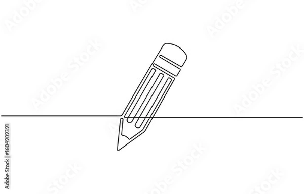 Fototapeta One continuous line drawing of pen pencil vector illustration. Ballpoint for study and education,  line drawing isolated on white background.

