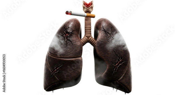 Obraz Damaged lungs with cigarette isolated on transparent background