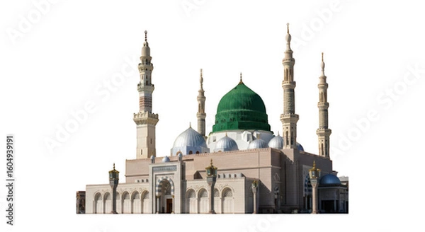 Obraz Green dome mosque with minarets isolated on transparent background