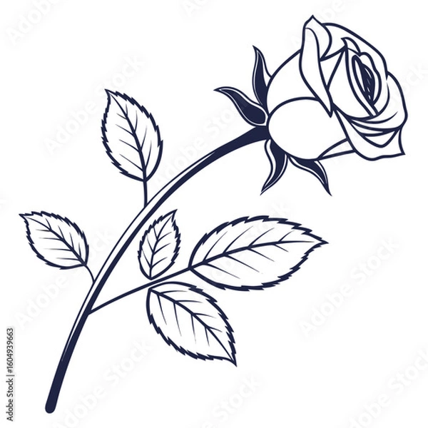 Obraz  A simple rose icon with a curved stem and two leaves, designed with 
minimalistic details. 