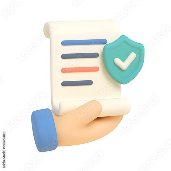 Fototapeta 3d document with shield and checkmark icon isolated on transparent background. security or verification concept