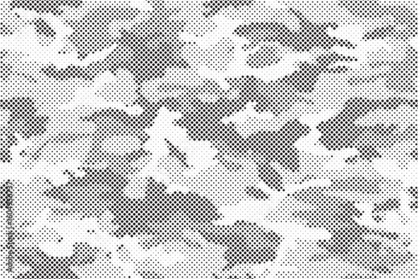 Fototapeta Abstract halftone seamless camouflage pattern. Repeating digital dotted hexagonal camo military texture background. Abstract modern fabric textile ornament. Vector illustration.