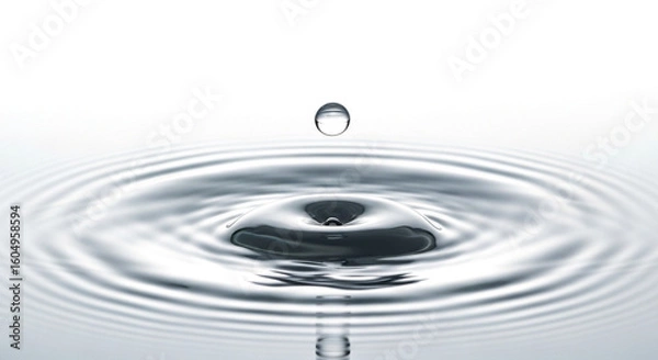 Fototapeta Water drop creating ripples, isolated on white
