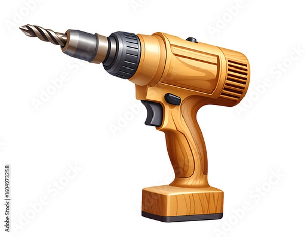 Obraz Orange Cordless Drill with Metal Bit on Black Background