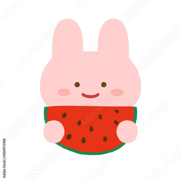 Obraz スイカを食べるウサギ