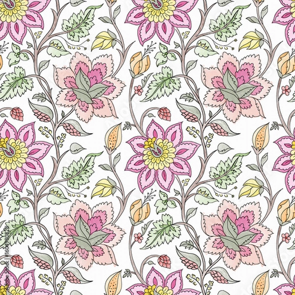 Fototapeta watercolor flower floral seamless pattern with light color  background, textile and digital print design