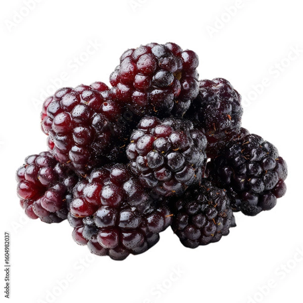Obraz Close up shot of a pile of fresh blackberries with a dark and moody background for a dramatic effect on transparent background