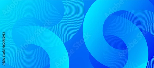 Fototapeta Blue abstract background with circles. Modern simple bright blue geometric shapes design with lines pattern. Dynamic shapes composition