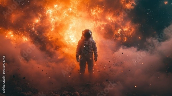 Obraz Astronaut amidst fiery cosmic clouds